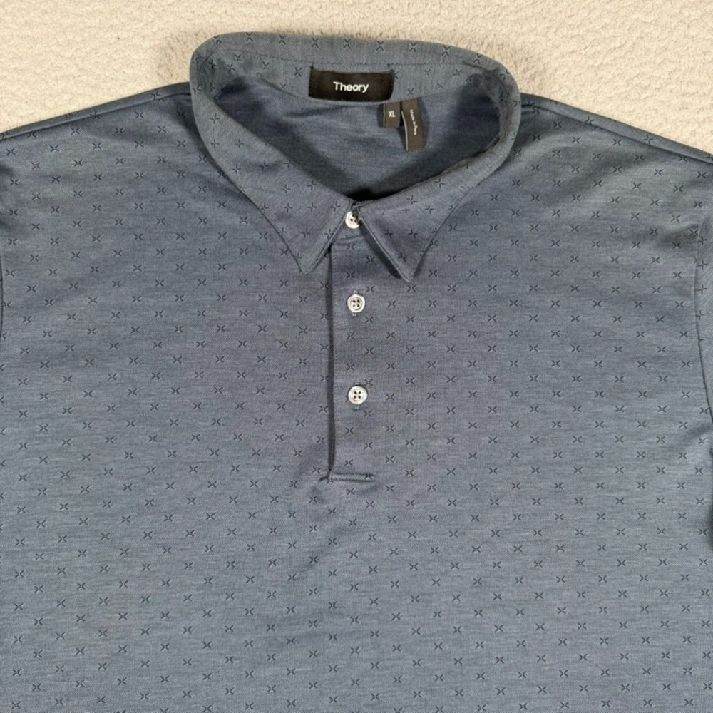Theory Shirt Mens Xl Blue Performance Knit Polo Stretch Pima Cotton Blend Golf